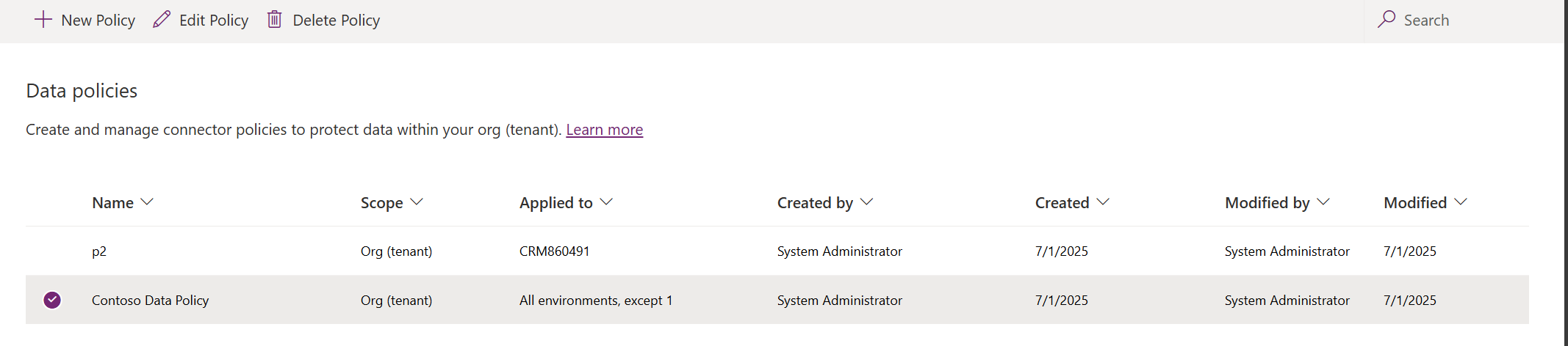 Delete a data policy.