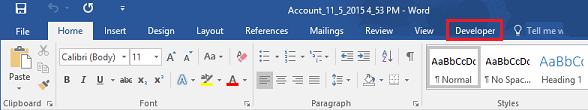 Developer tool on Word Ribbon Developer tool on Word Ribbon.