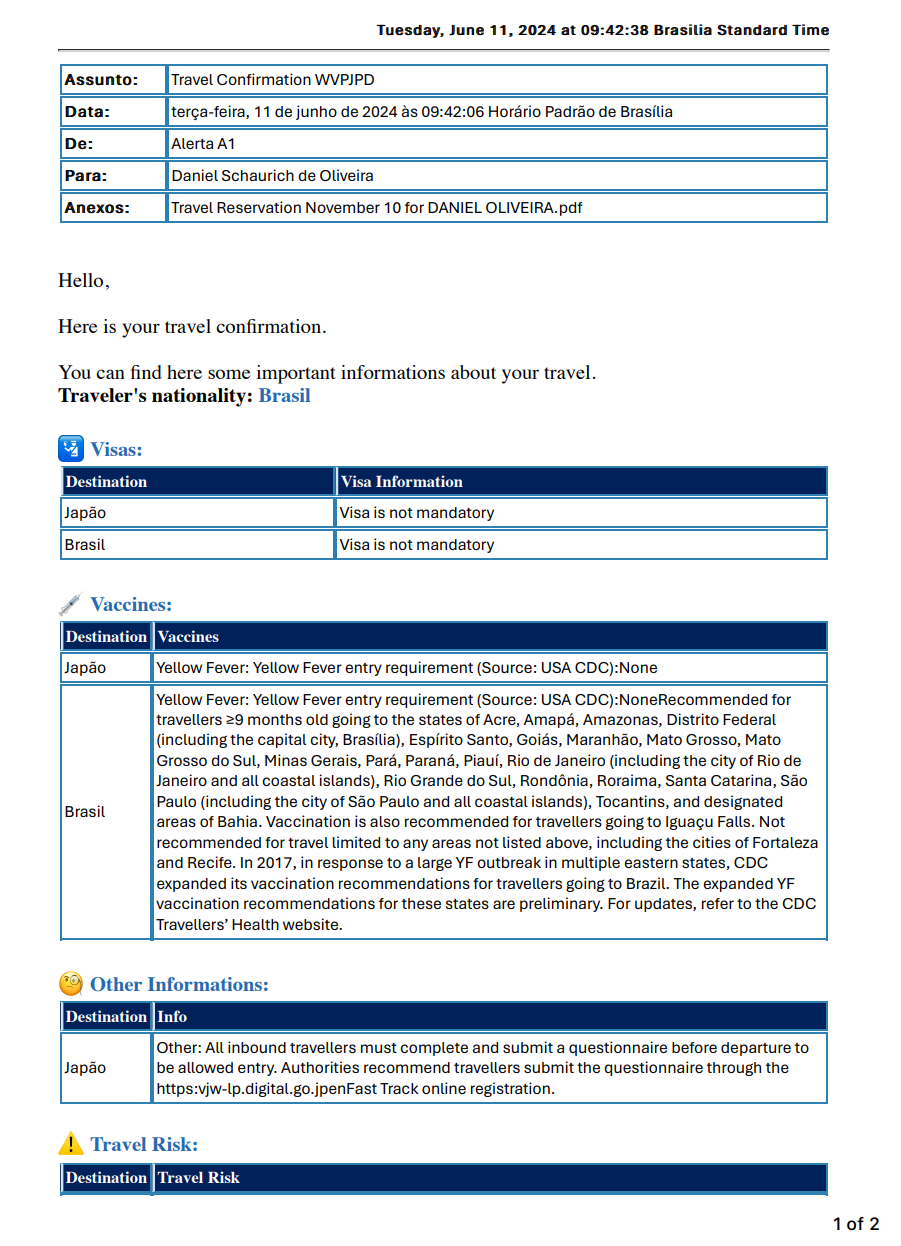 Screenshot of an automated confirmation for a travel booking.