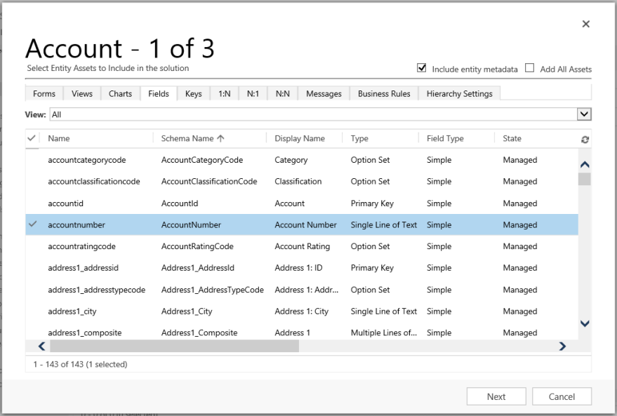 Select the Account table assets. Select the Account table assets.