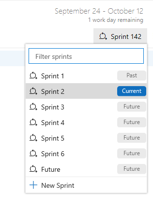Screenshot showing how to select a sprint.