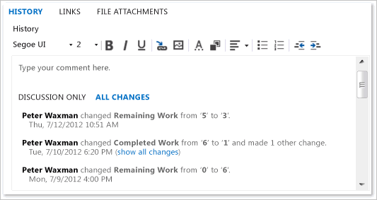 ALM_WIT_History History tab and field on work item form