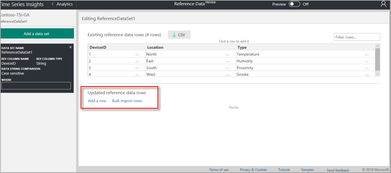 Add a row, Bulk import rows, or Add a column.
