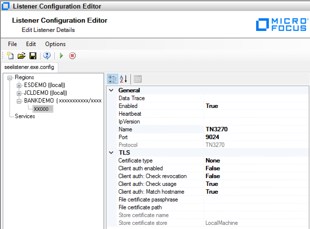 Listener Configuration Editor windows