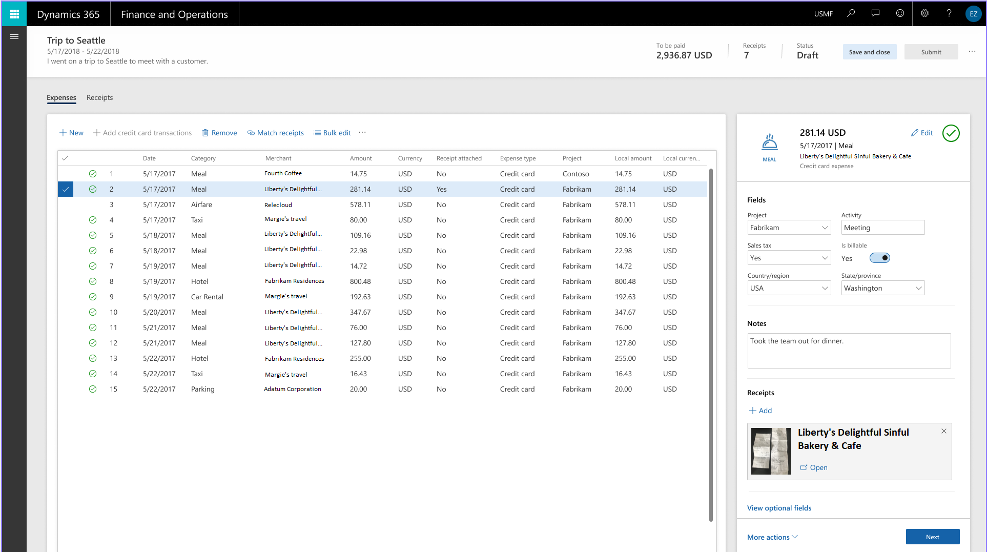 Expense entry screenshot Mocked-up screenshot of a proposed Expense interface