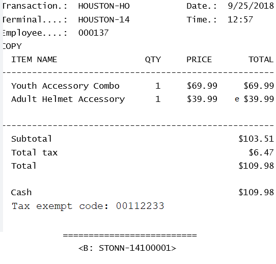 Tax exempt receipt Tax exempt receipt