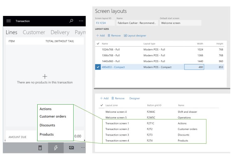 POS actions menu Actions menu