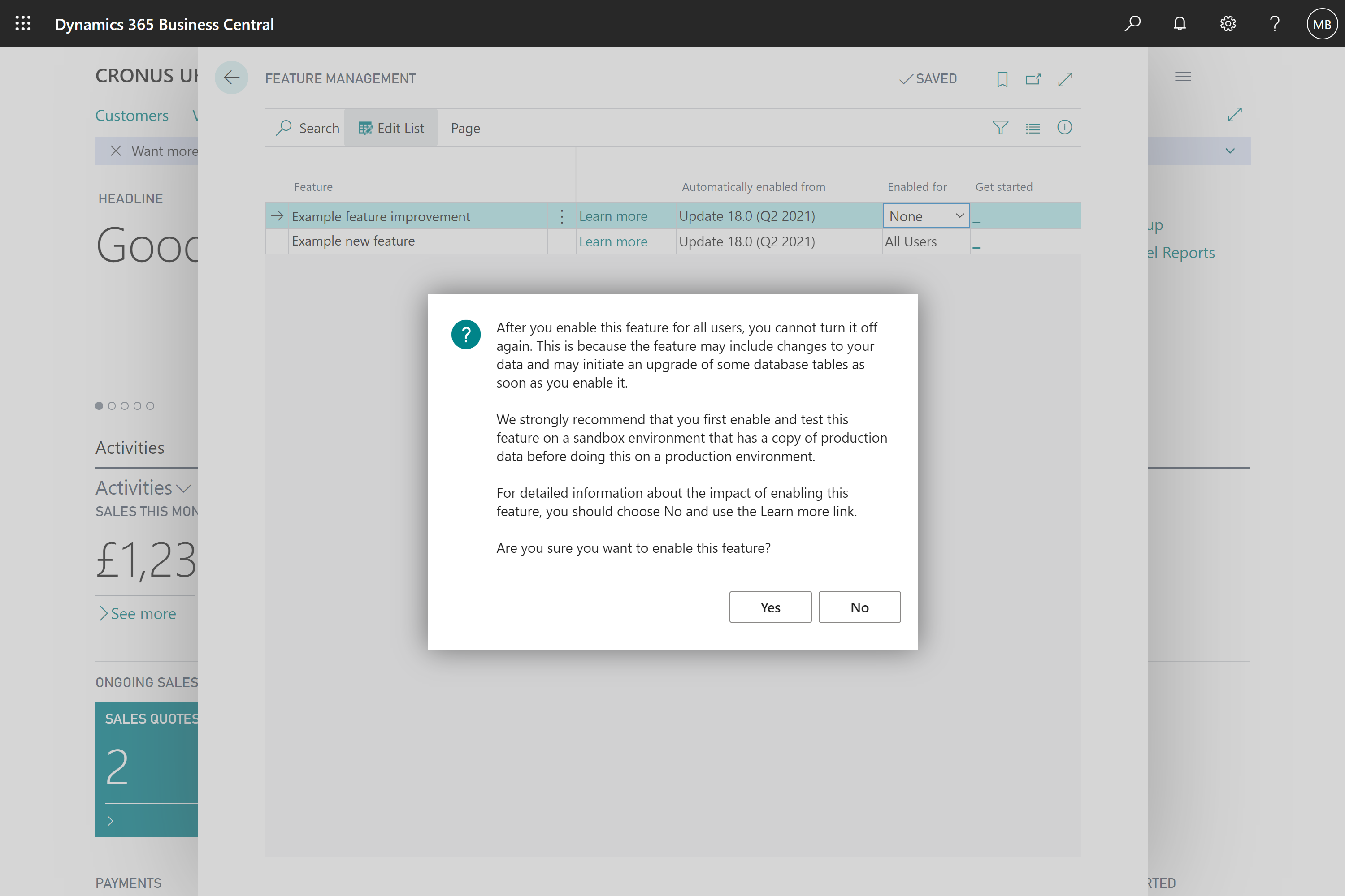 Irreversible features clearly indicate that administrators will not be able to turn them off again Irreversible features clearly indicate that administrators will not be able to turn them off again