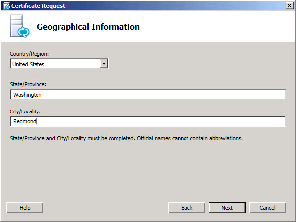 Geographical Information dialog box