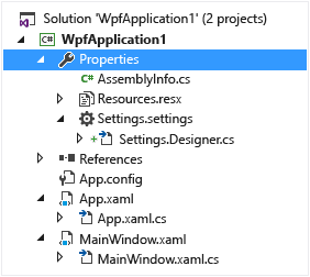 VS2015_Props_SE Properties node in Solution Explorer tree