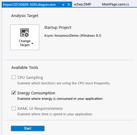 ENERGYPROF_DiagnosticsHub Choose Energy Consumption in the Performance Profiler
