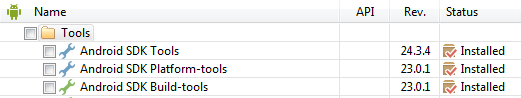 Selecting Android SDK tools in the Android SDK Manager