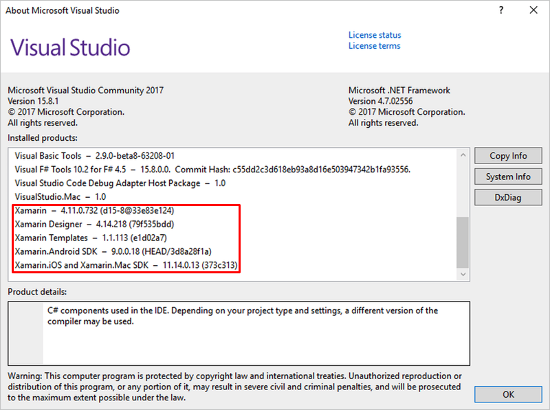 Visual Studio 2019 installed products screen Visual Studio 2019 installed products screen