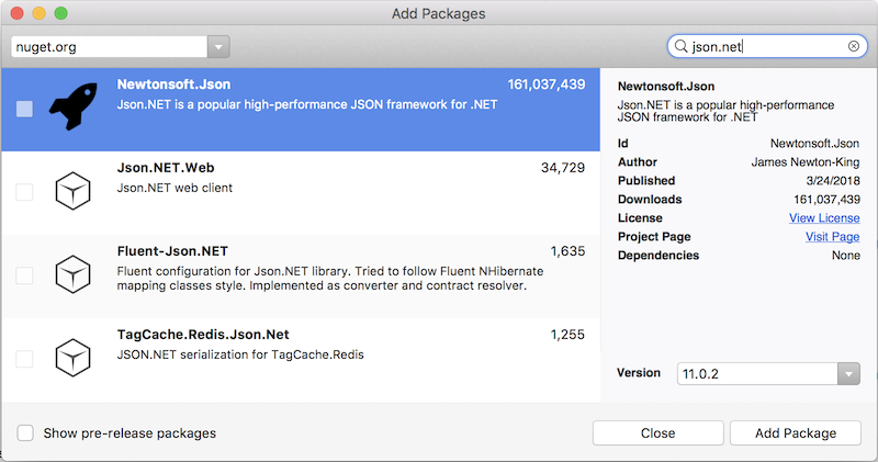 Adding the NuGet package to the applications project