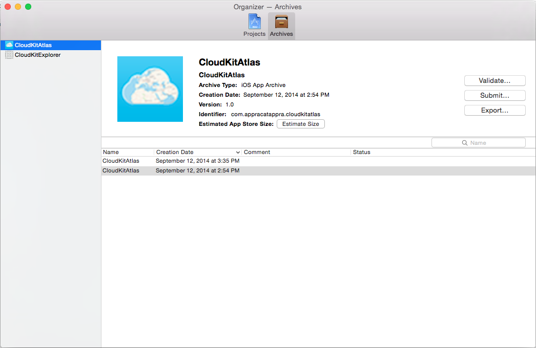 The application's archive