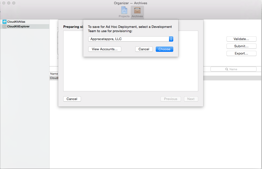 Select the Development Team from the dropdown list