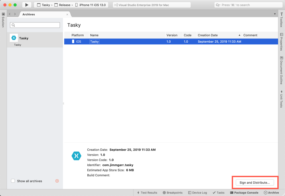 Screenshot of the Sign and Distribute button location in the Archives view. Screenshot of the Sign and Distribute button location in the Archives view.
