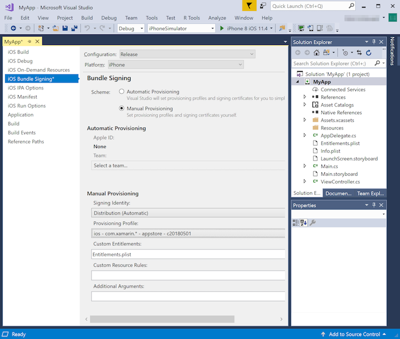 iOS Bundle Signing settings iOS Bundle Signing settings
