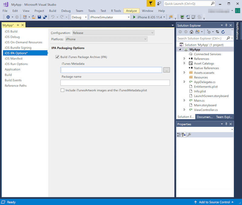 iOS Bundle Signing settings Screenshot shows i O S I P A Options.
