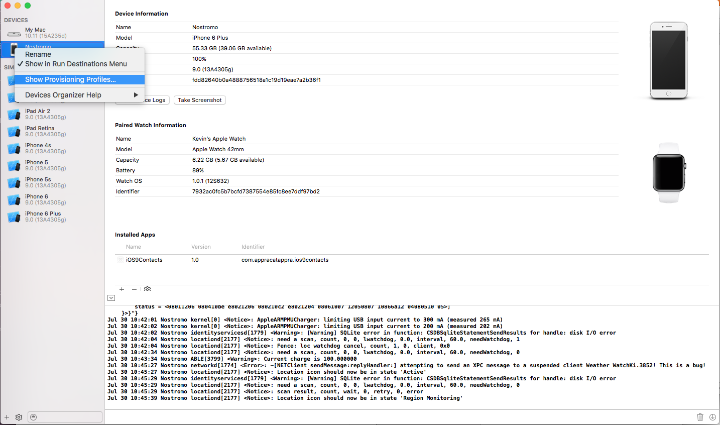 SShow Provisioning Profiles