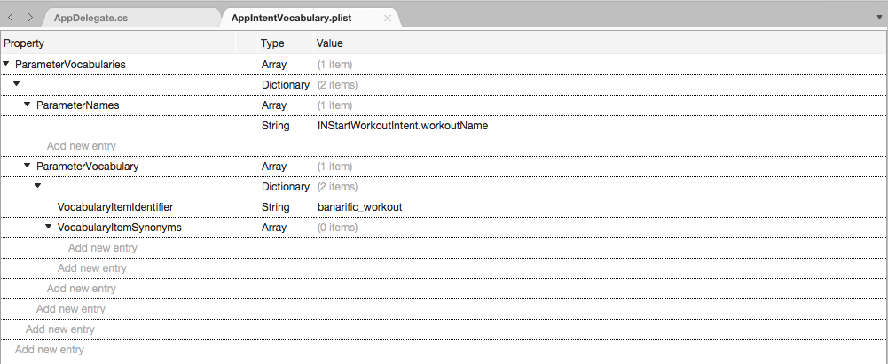 Add the VocabularyItemSynonyms key with the Type of Array