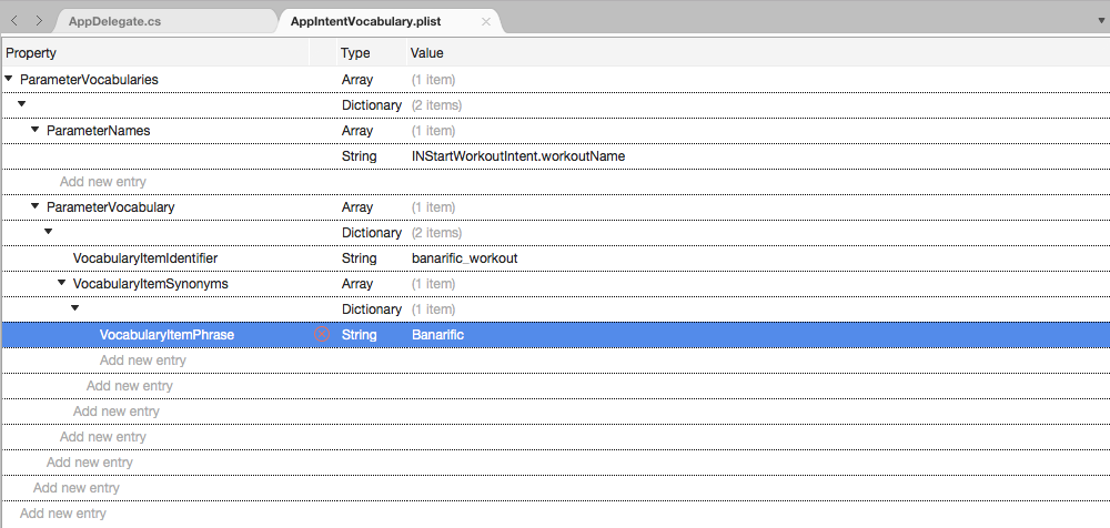 Add the VocabularyItemPhrase key with the Type of String and the term the app are defining
