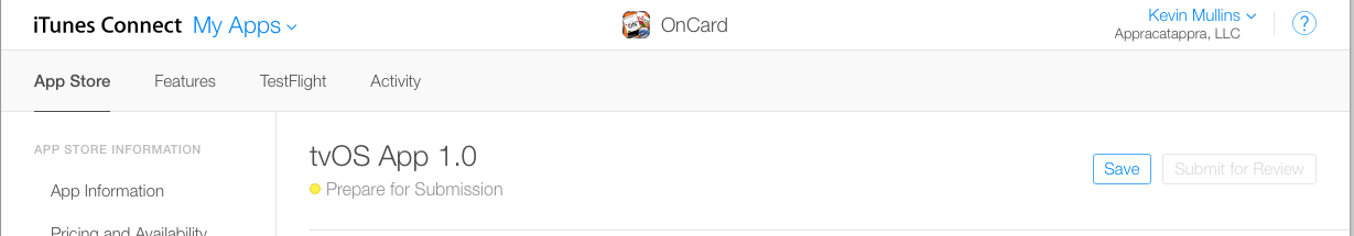 tvOS Version Information ready for submission