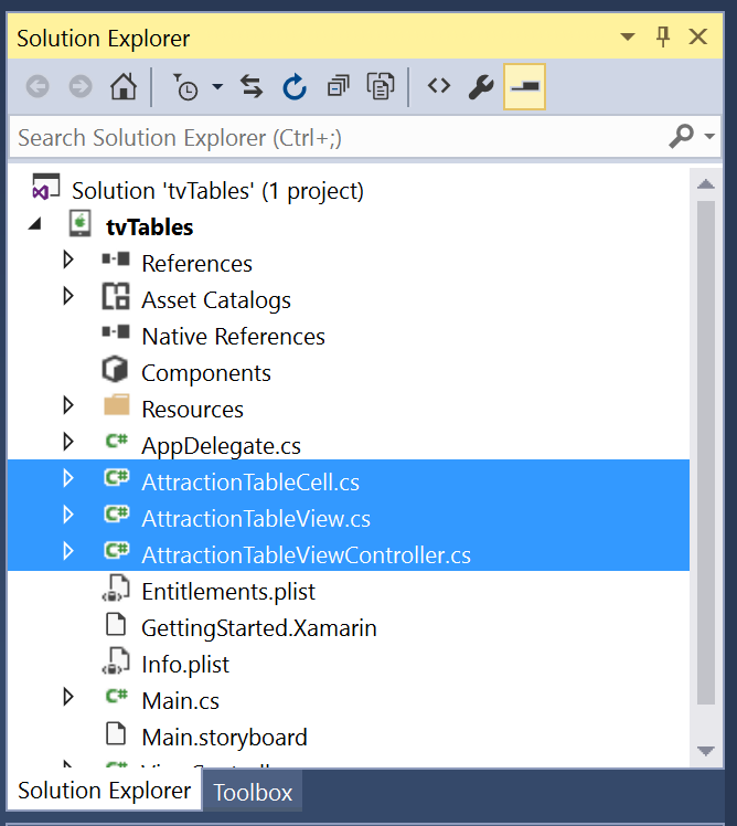 The custom classes in the Project Tree