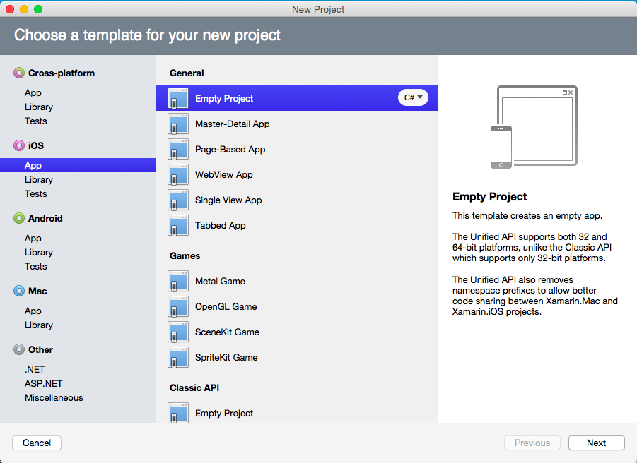 Select the Empty Project template