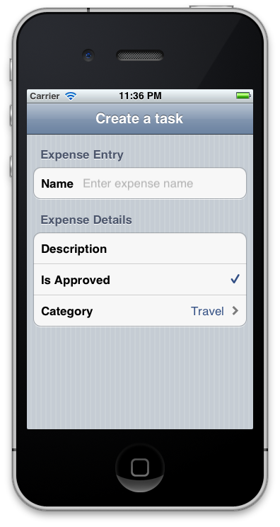 Running the application now results in a new row in the table for the category as shown