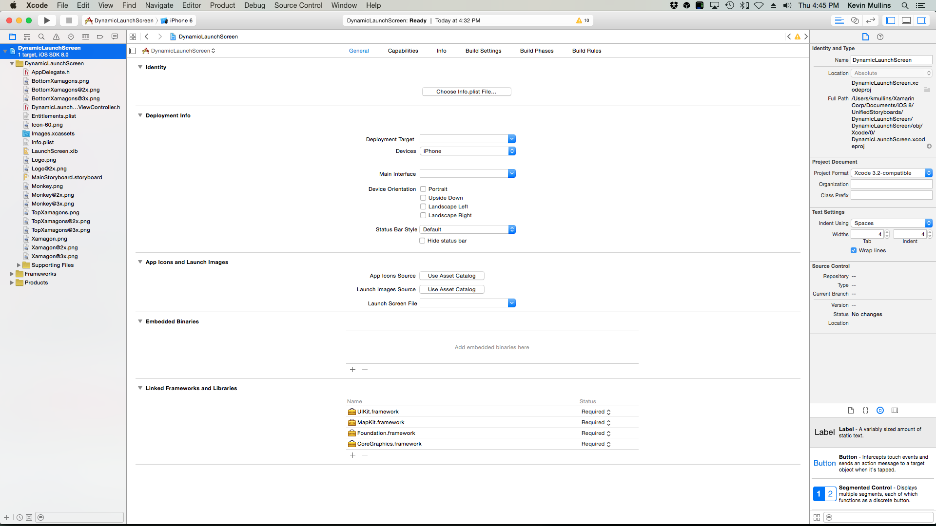 Select the Applications Target and the General tab