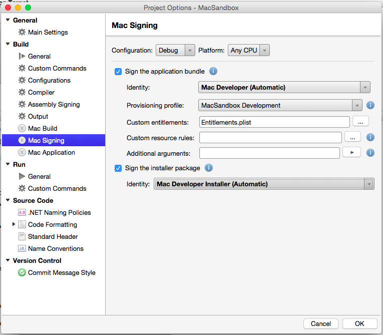 Setting the provisioning profile Setting the provisioning profile