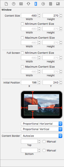 The default size and location