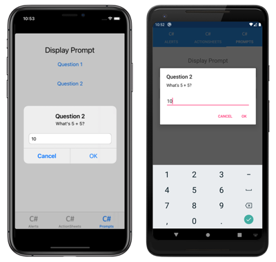 Modal prompt Screenshot of an optional modal prompt, on iOS and Android