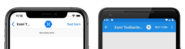 ToolbarItem demo screenshot on Android and iOS "ToolbarItem demo screenshot on Android and iOS"