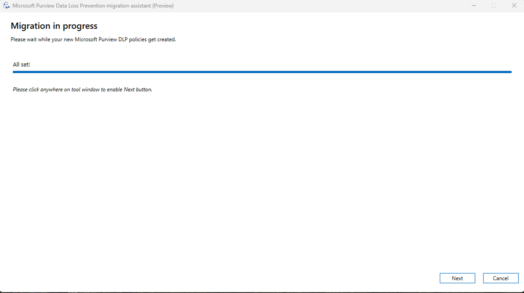 Screenshot of Migration process complete.