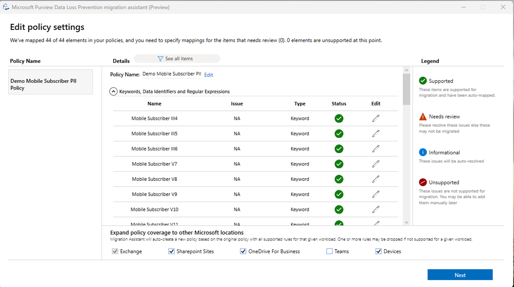 Screenshot of editing DLP policy settings.