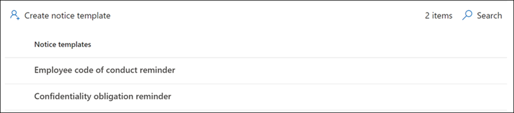 Insider Risk Management notice template dashboard.