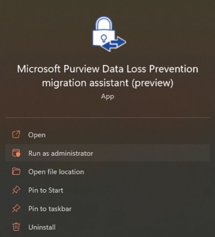 Screenshot of the migration assistant run as administrator dialog box.