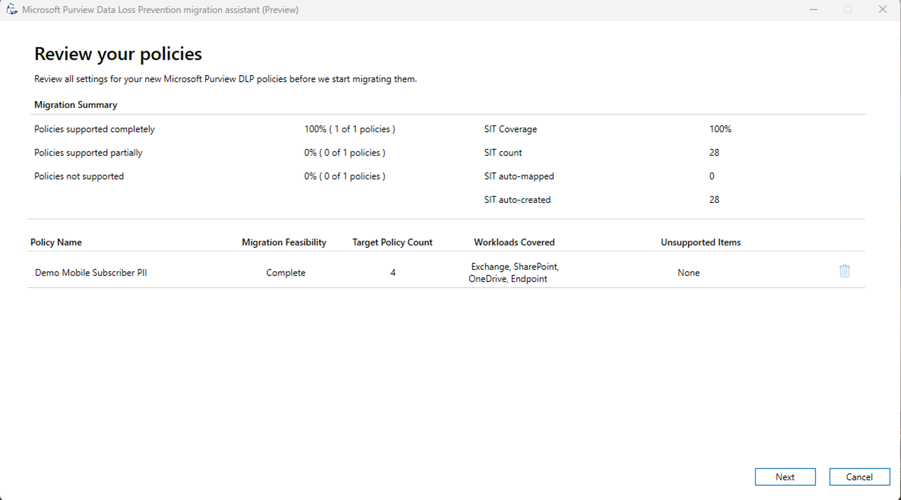 Screenshot of Review your Policies.