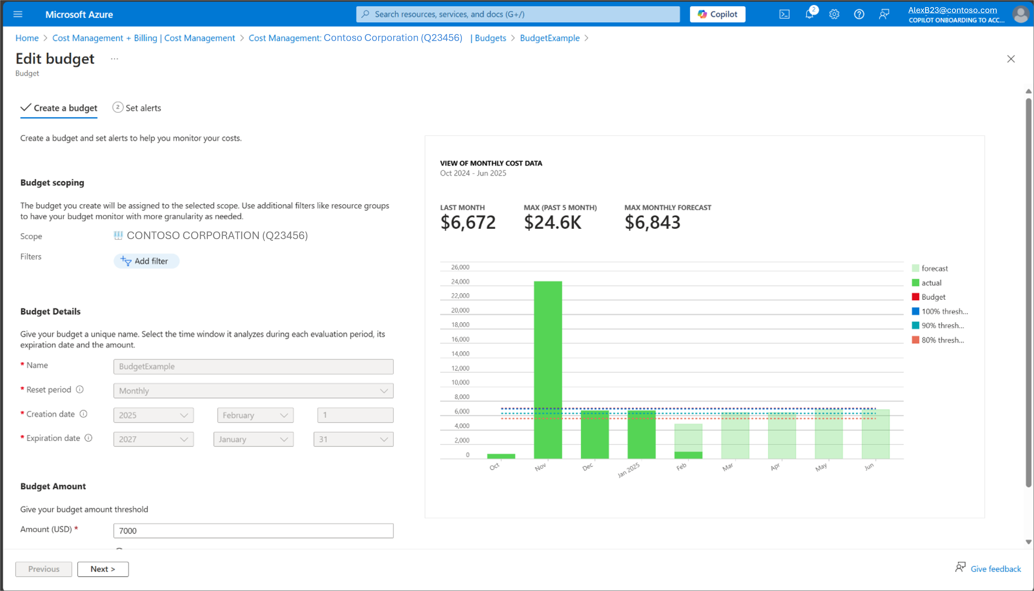 Screenshot of monitoring consumption in Microsoft Cost Management.