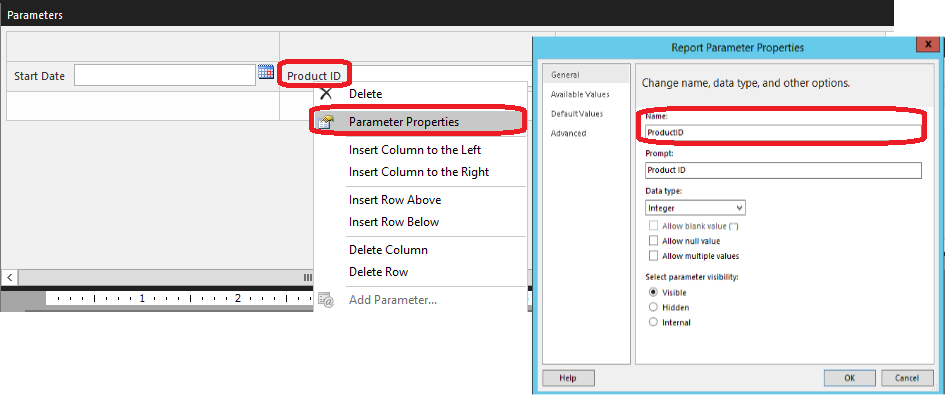 Access parameter properties from the parameters pane Access parameter properties from the parameters pane
