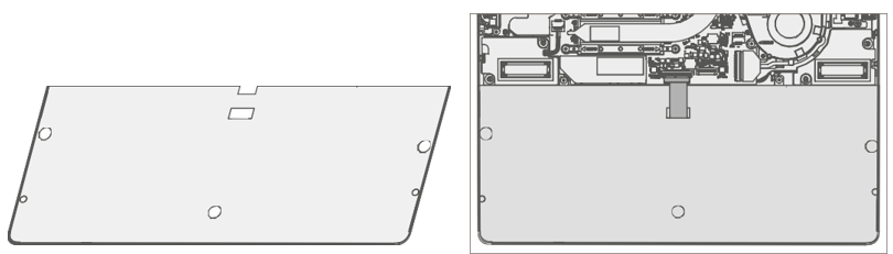 Diagram that shows the exposed internal chassis covered by an ESD-safe battery cover after C-cover removal.