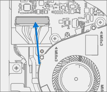 Screenshot that shows sliding the Surflink connector into the mainboard and pressing the locking tab.