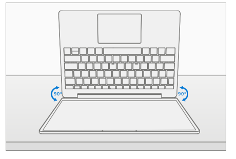 Screenshot that shows device opened to 90 degrees with keyboard facing up for snap release.