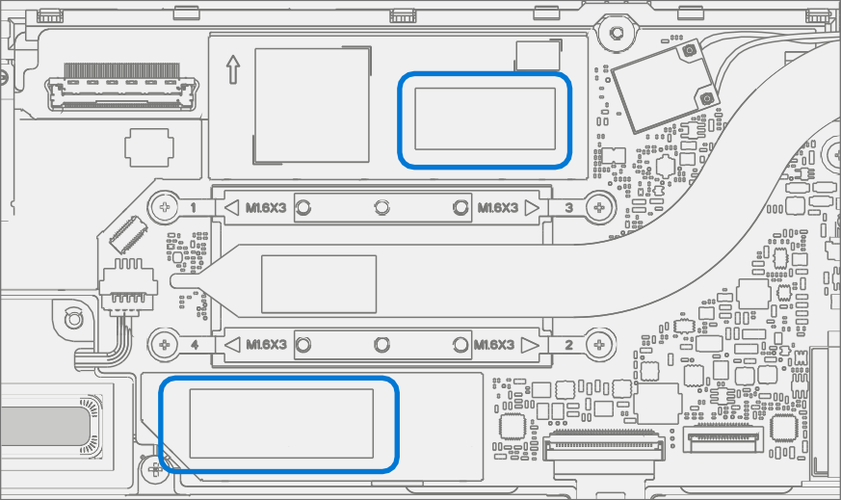 Screenshot that shows placement of new thermal pads on shield after cleaning residue.