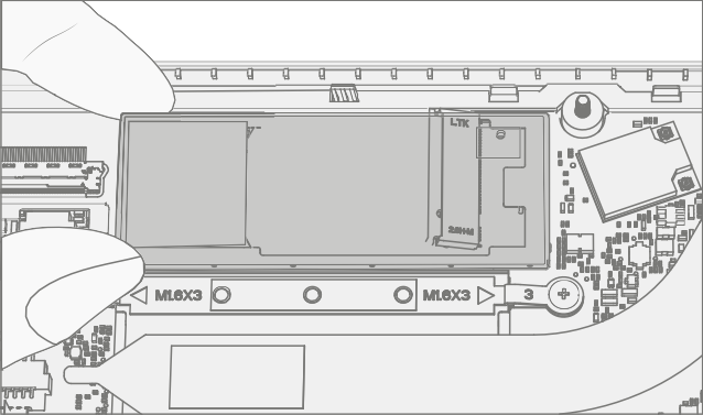 Screenshot that shows snapping new rSSD shielding cover with integrated thermal pad into place.