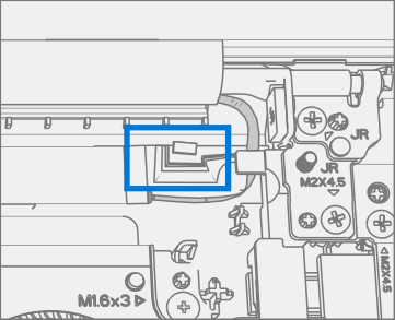 Screenshot that shows correct routing of antenna cables under bracket tab near hinge.