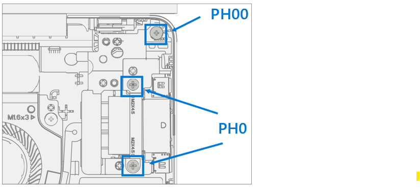 Screenshot that shows removing two PH0 and one PH00 screws securing right bracket to chassis.