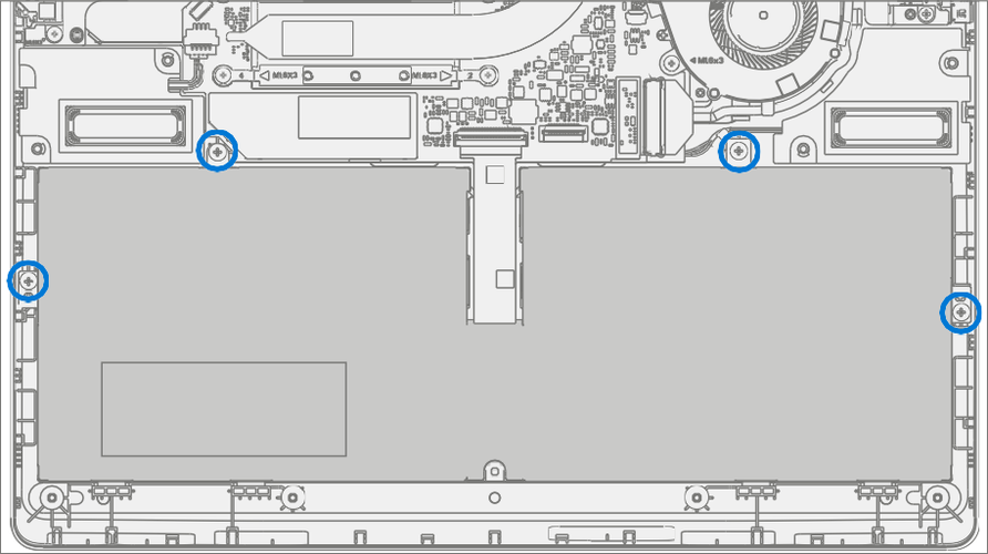 Screenshot that shows tightening four new battery screws and removing protective liner.
